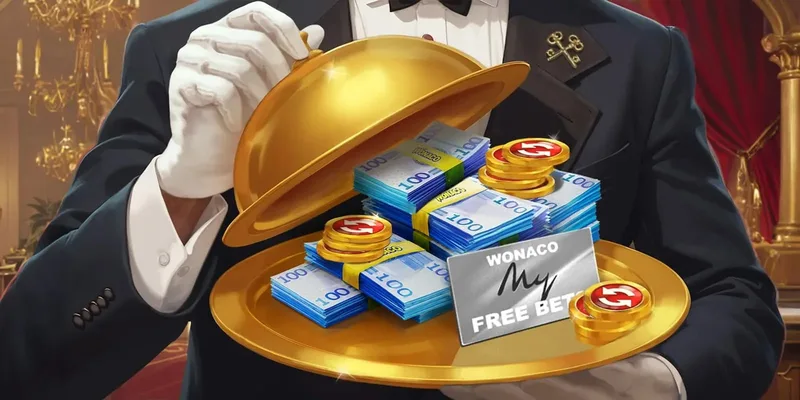 Butler serviert Münzen auf goldenem Tablett im Wonaco Shop