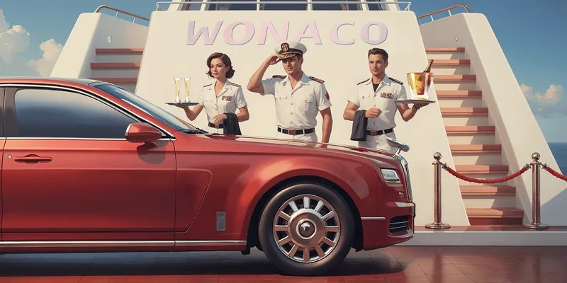 Auto sportiva rossa e yacht nel banner VIP di Wonaco